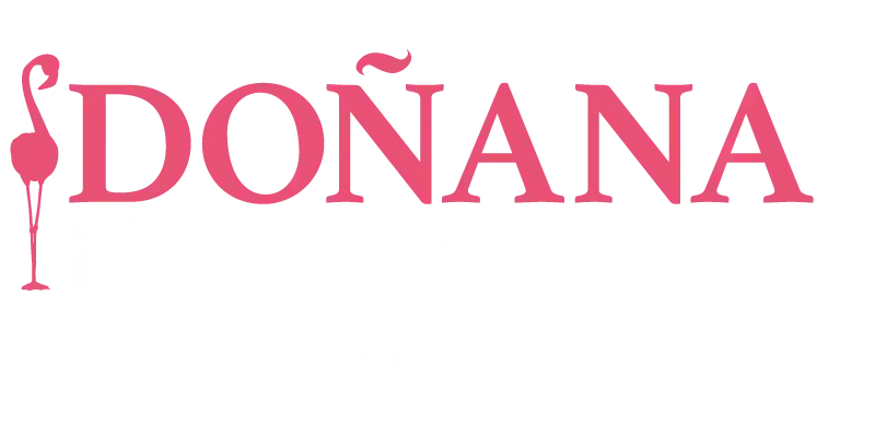 Logo rosa de Doñana Music Experience con silueta de flamenco.