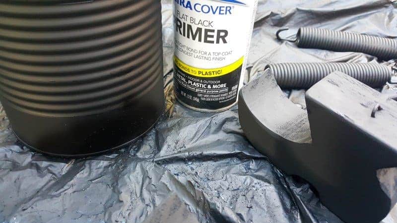 Paint the shoes, tin can and spring black