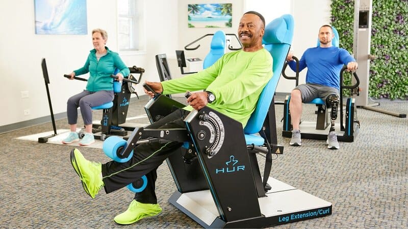 HUR pneumatic resistance equipment used in group fitness and rehabilitation settings