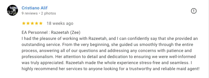Verified review praising clear process and support