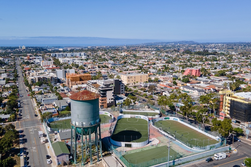 Aerial view of North Park San Diego showing residential neighborhoods and local community spaces
