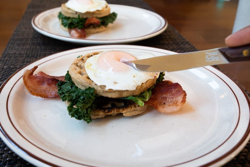 Paleo Bacon Kale and Egg Waffle Sandwich