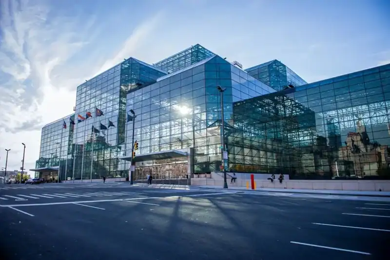 Jacob K. Javits Convention Center exterior in Manhattan, New York City.