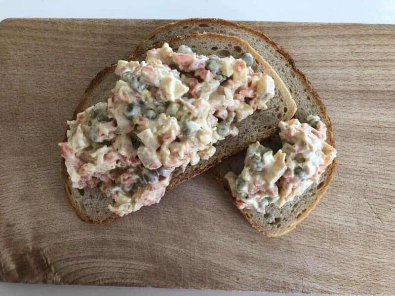 Polish veggie salad on bread.