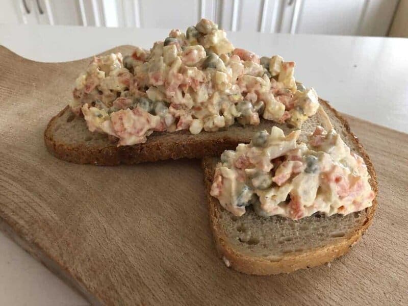 Polish veggie salad on bread.