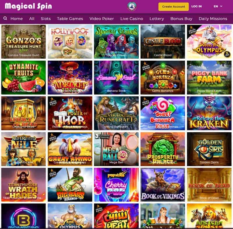 MagicalSpin Casino Homepage