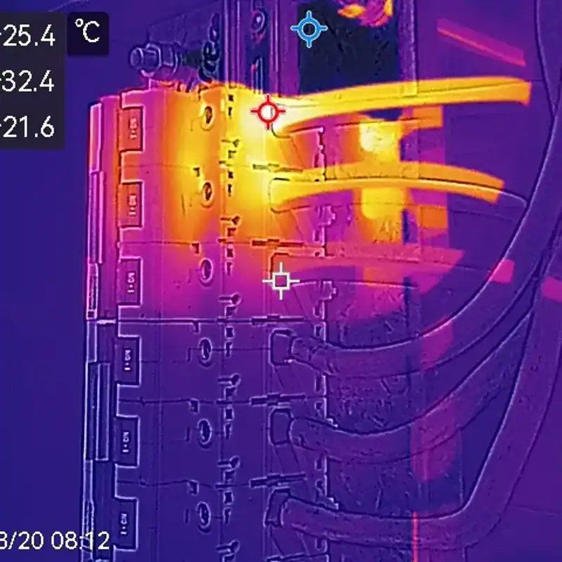Thermal imaging of switchboard showing overheating cables in Sydney electrical inspection