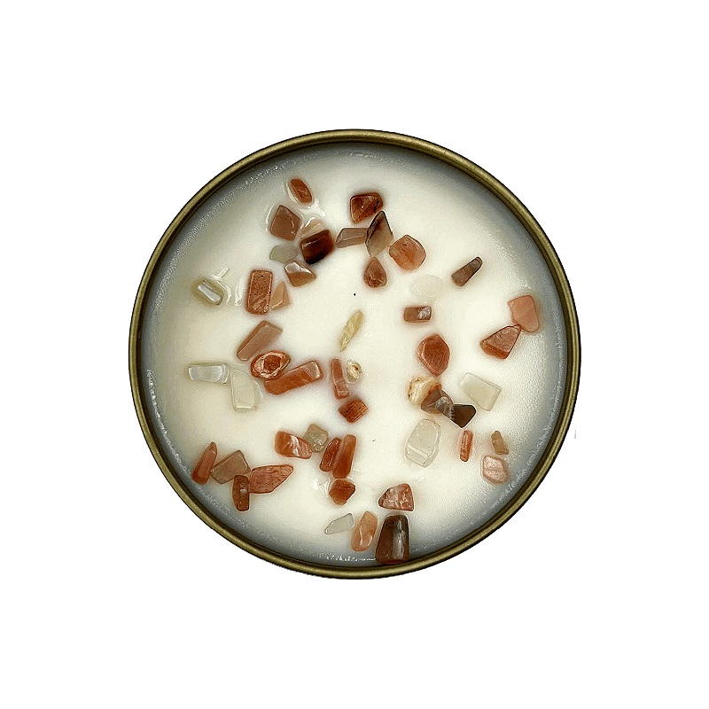 Goddess Intention Candle with Moonstone Crystals and Soy Wax top-down view
