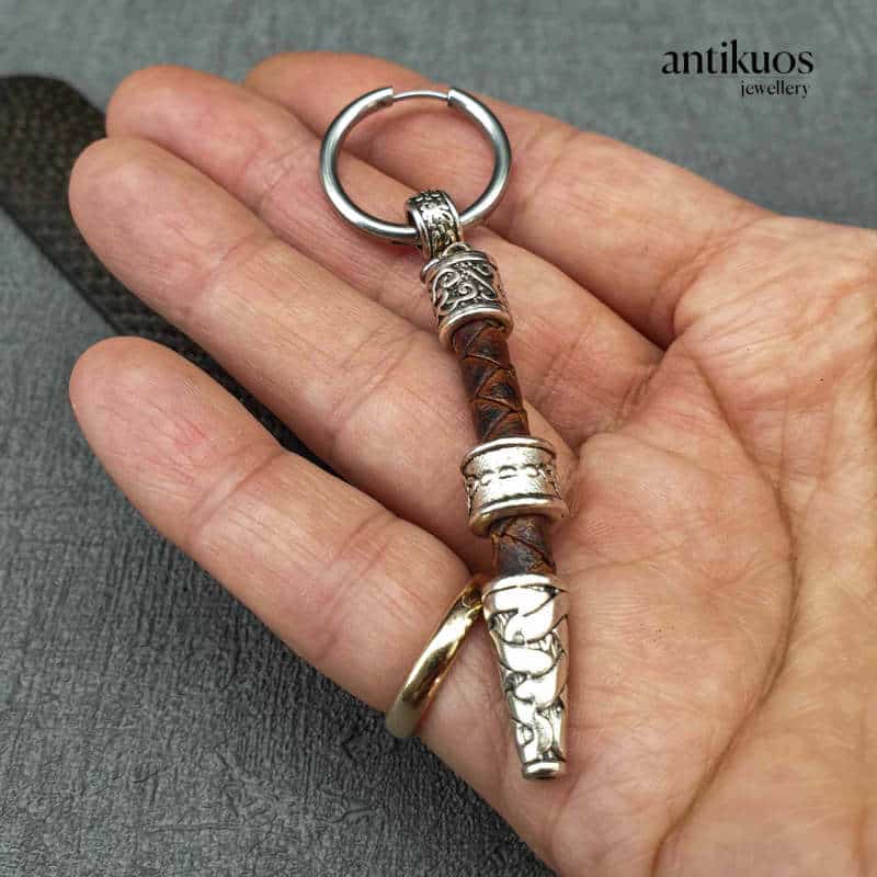 Leather metal Celtic earring by Antikuos