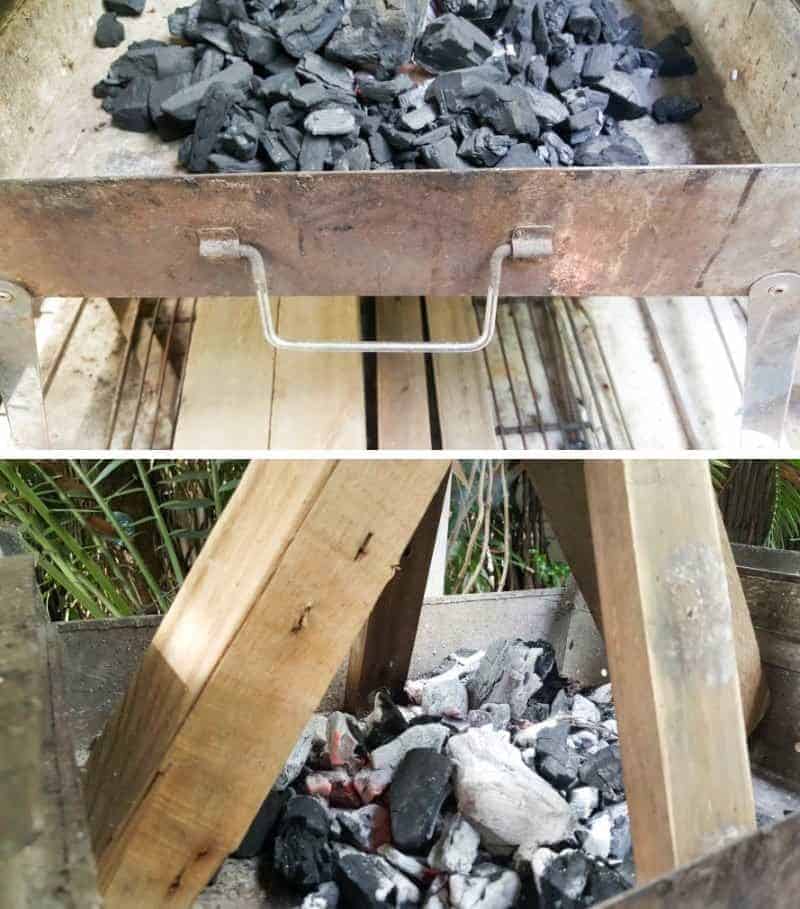 Stack the wood pieces in a teepee shape over a hot fire