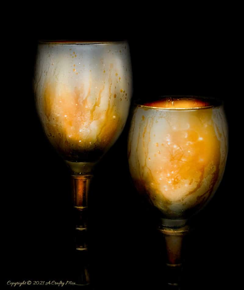 Don’t throw those broken wine glasses away until you’ve seen how you can repurpose them to make these gorgeous chalice or goblet lights. The step-by-step tutorial includes a video that will show you how to cut the wine glass and how to get that mercury glass effect in two easy steps. #Wineglassrepurpose #BrokenGlass #ACraftyMix #DIYGoblet #Chalice #MercuryGlass