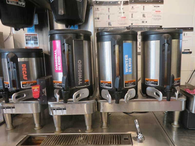 Bunn commercial coffee servers at a Dunkin Donuts retail coffeehouse