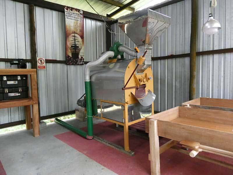 A Peligro batch coffee roaster at Finca Tantum Galapagos, Ecuador