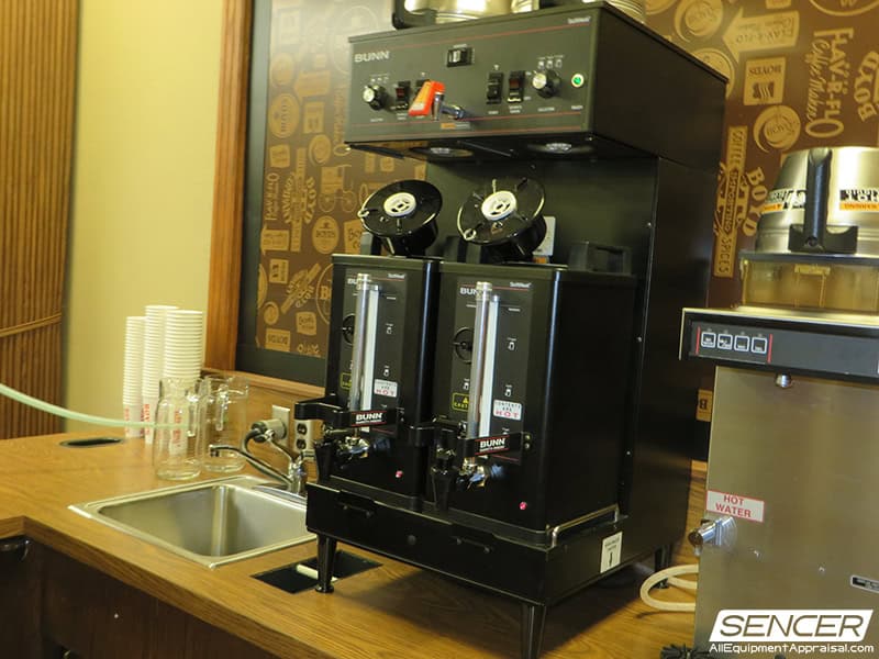 A Bunn restaurant-style coffee brewer at a commercial roasting facility in Oregon