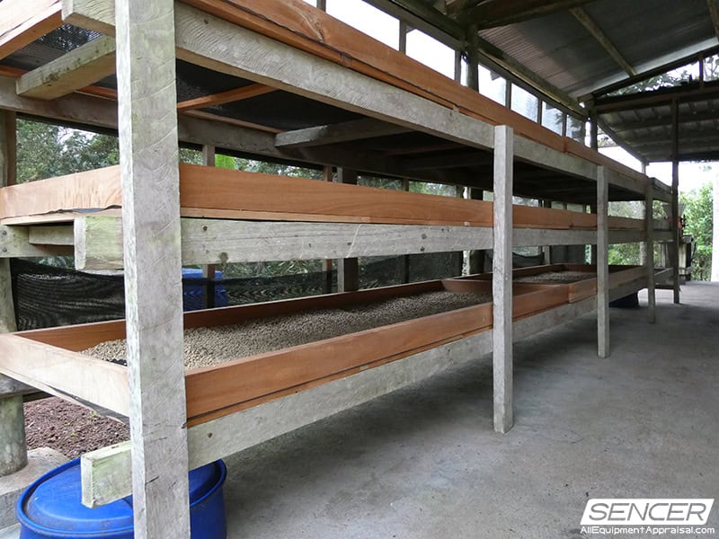 Bean drying trays at Finca Tantum Galapagos, Ecuador