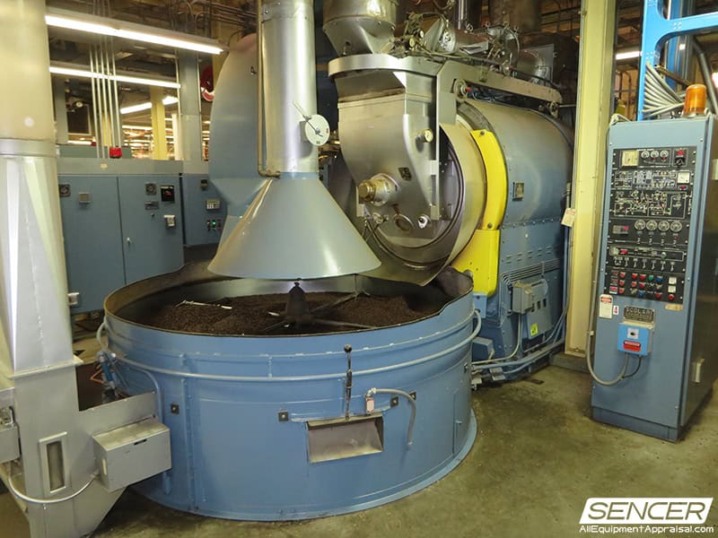 An industrial Probat coffee roaster at a commercial roasting facility in Oregon