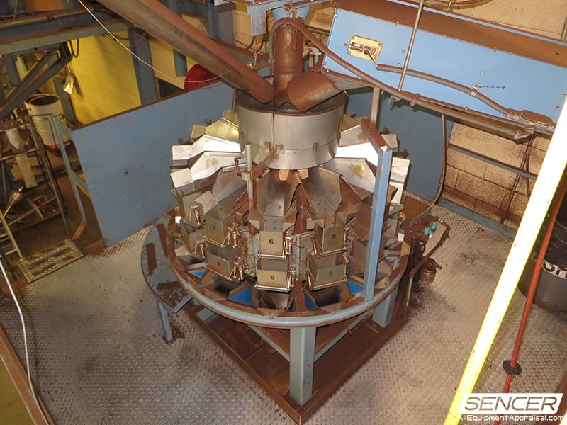 A multi-head weigher at a commercial coffee roasting facility in Oregon