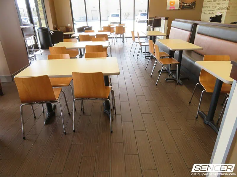 Customer seating area of a retail coffeehouse