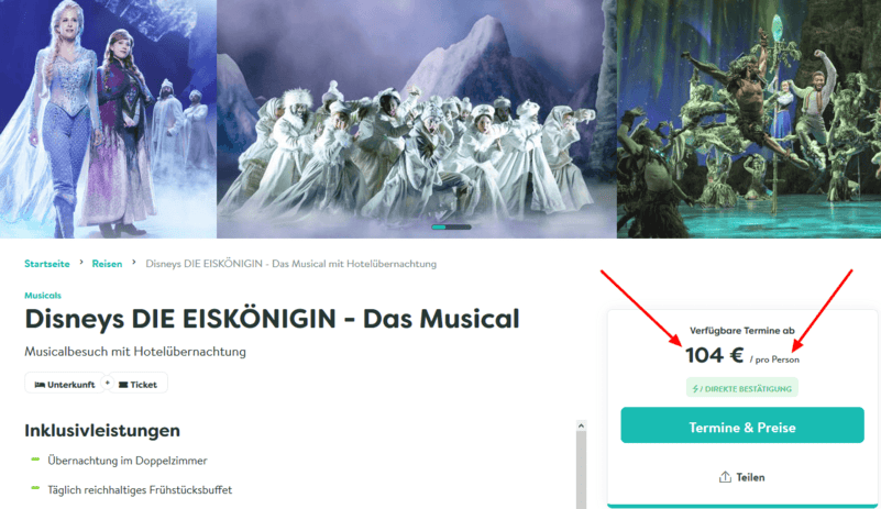 Screenshot Deal Eiskönigin Musical mit Hotel nur 104,00€ Hamburg Screenshot Deal Eiskönigin Musical mit Hotel nur 104,00€ Hamburg