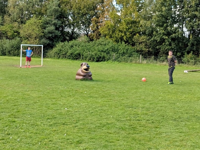 Teenage boy playing football on a field