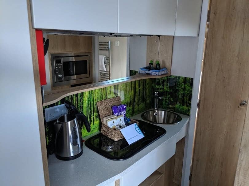The kitchen in glamping pod in Moreton-in-Marsh