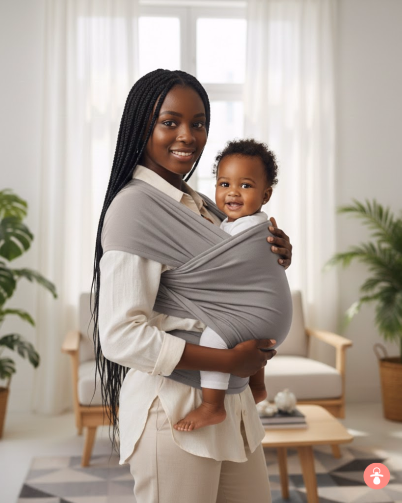 Echarpe de portage baby wrap gris chiné, écharpe porte-bébé douce pour nouveau-né, portage physiologique.