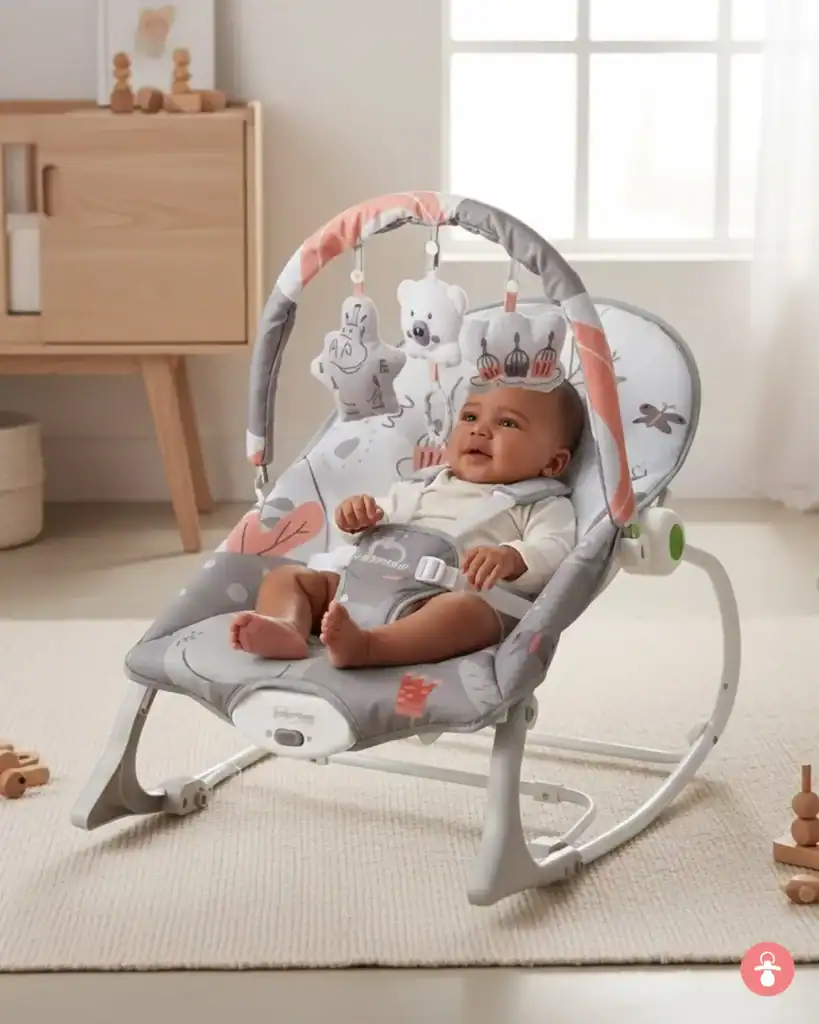 Transat Rocker bébé confortable et évolutif, balancelle douce, bleu ciel
