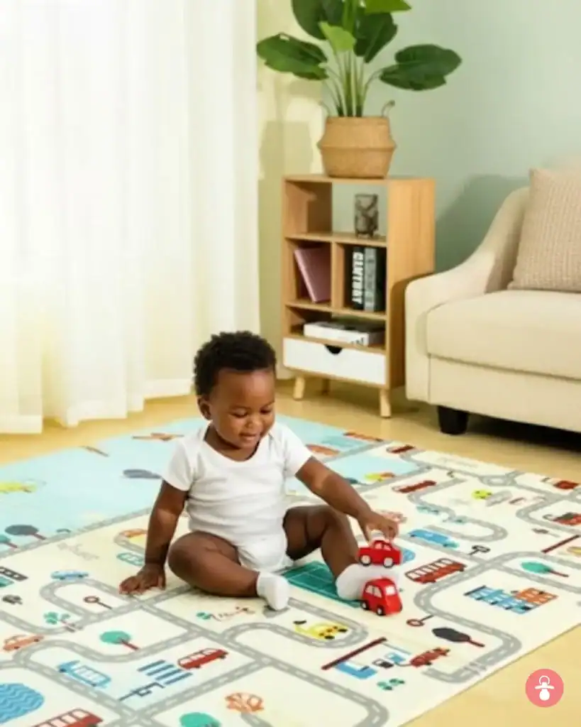 Tapis de jeu bébé réversible, doux et coloré, idéal pour l'éveil et la sécurité.