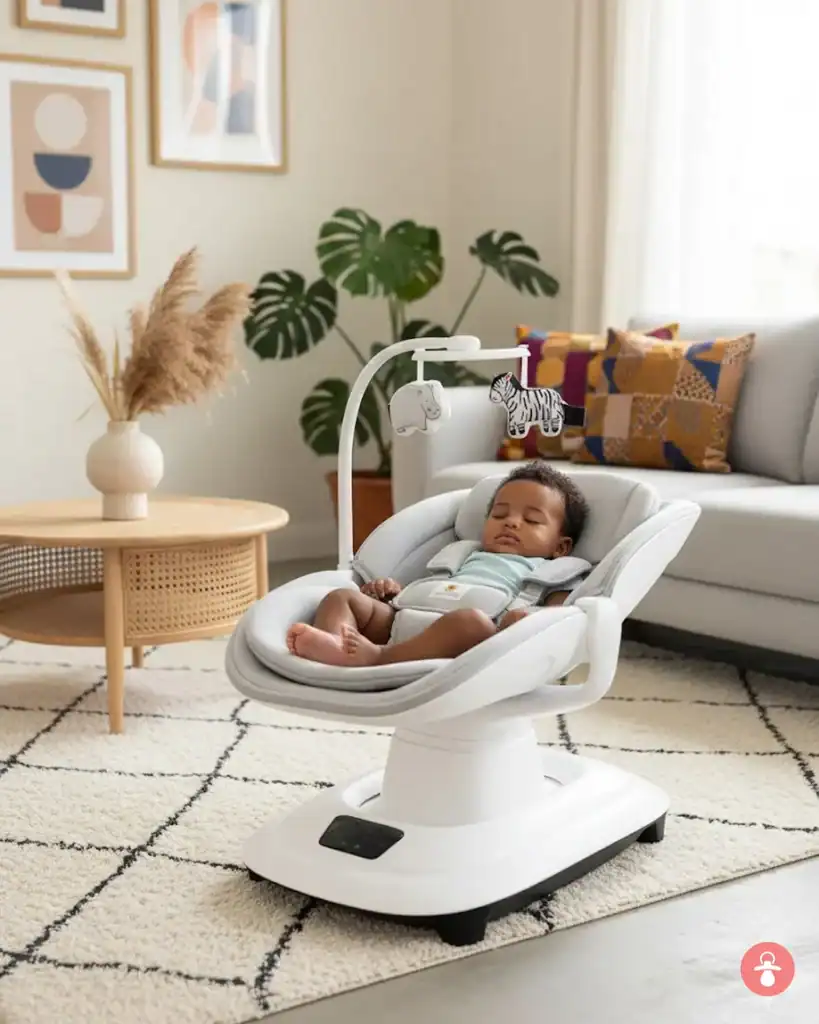 Balancelle Mastella Deluxe blanche, transat bébé confortable, berceuse électrique, jouets, musique, réglable