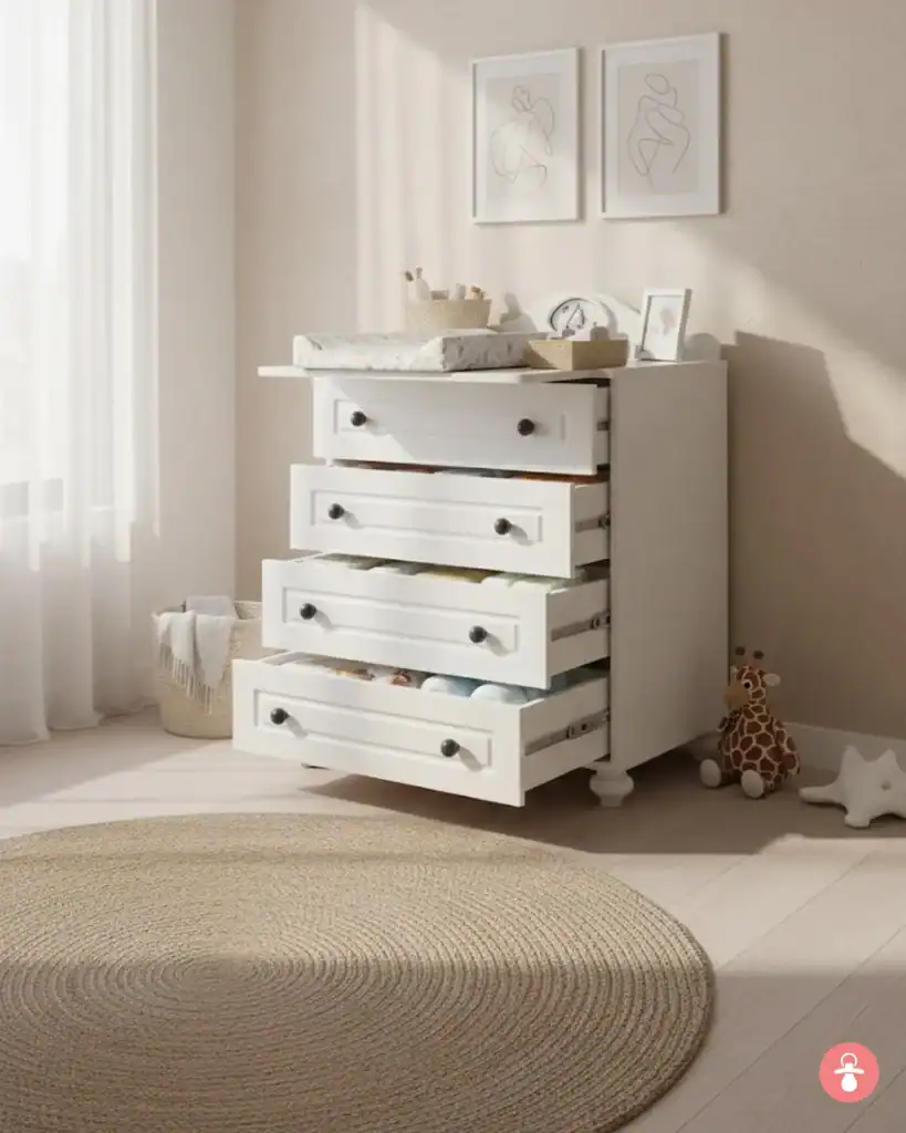 Commode Captain 4 tiroirs blanche, rangement chambre bébé et enfant, style moderne