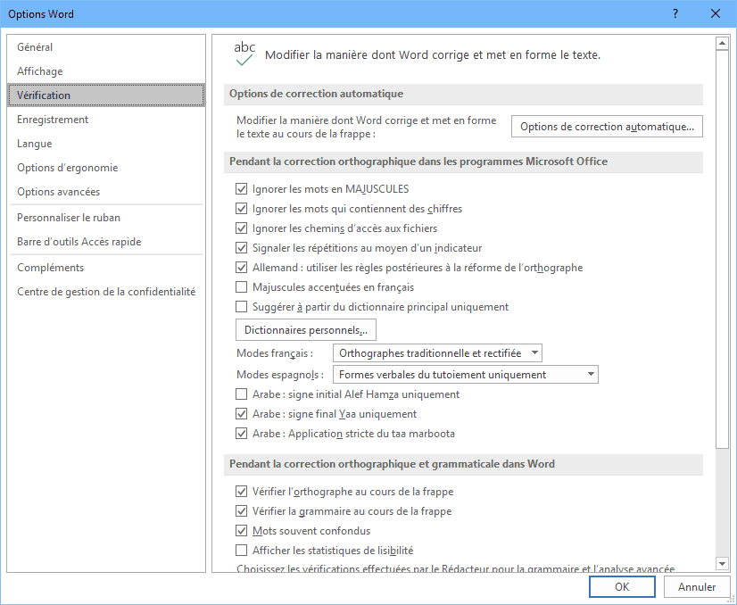 Options verification Word