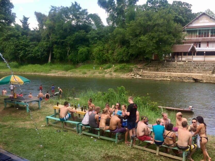 Tubing Bar on the Nam Song River in Vang Vieng, Laos Tubing Bar on the Nam Song River in Vang Vieng, Laos