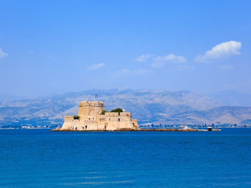 Bourtzi Castle in Nafplio Bourtzi Castle on the little island in Nafplio Harbour in Greece