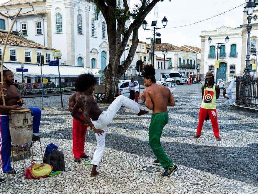 Capoeira in Salvador Brazil Capoeira in the street in Salvador in Brazil