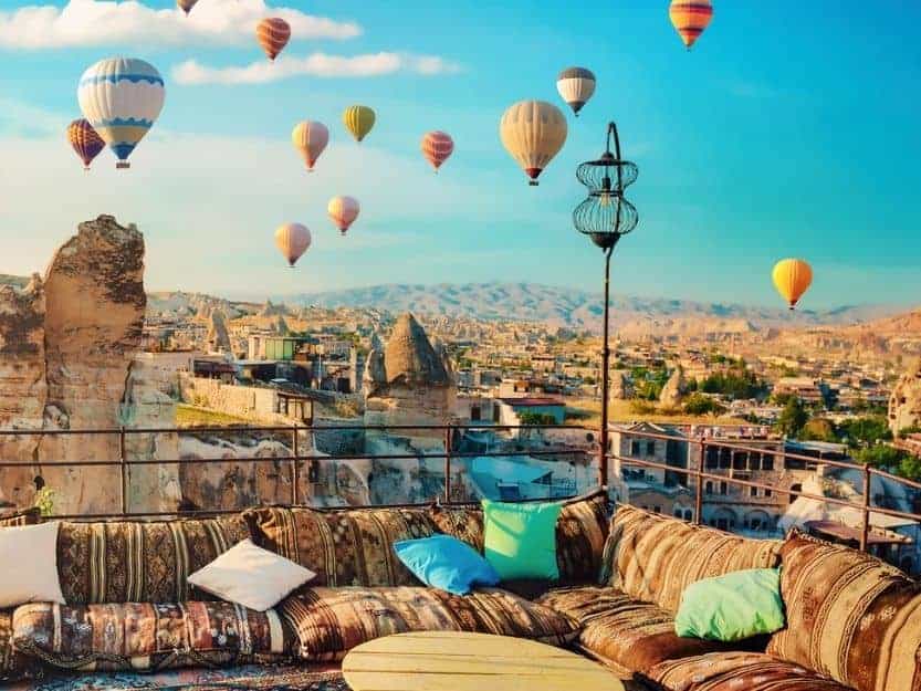 Rooftop Terrace Hot Air Balloons View Rooftop terrace hot air balloons view in cappadocia
