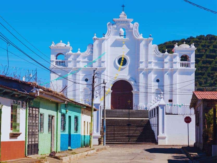 White church in Apaneca on Ruta de las Flores in El Salvador