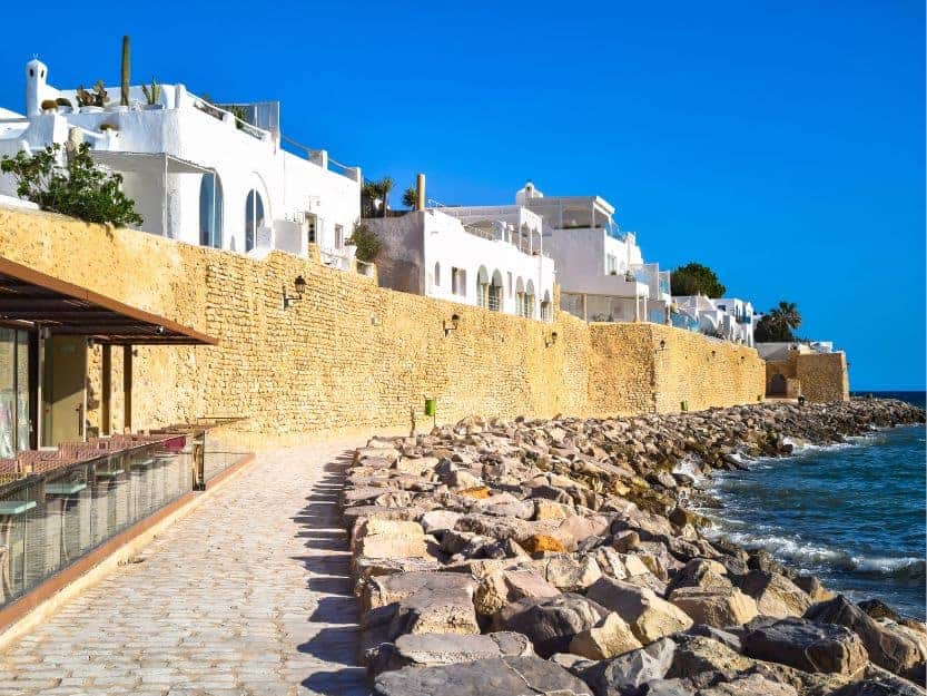 Coastal path along the old medina walls in Hammamet