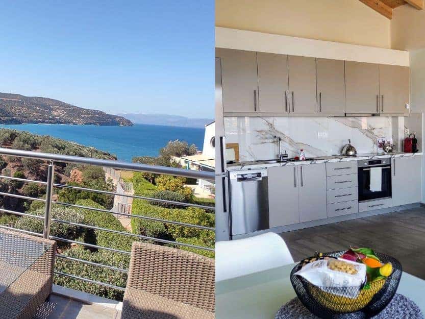 Hellenic Escapes Xiropigado Seaview Apartment Hellenic Escapes Xiropigado Seaview Apartment. On left is balcony view of the blue sea of the Argolic Gulf and on the left the modern kitchen.