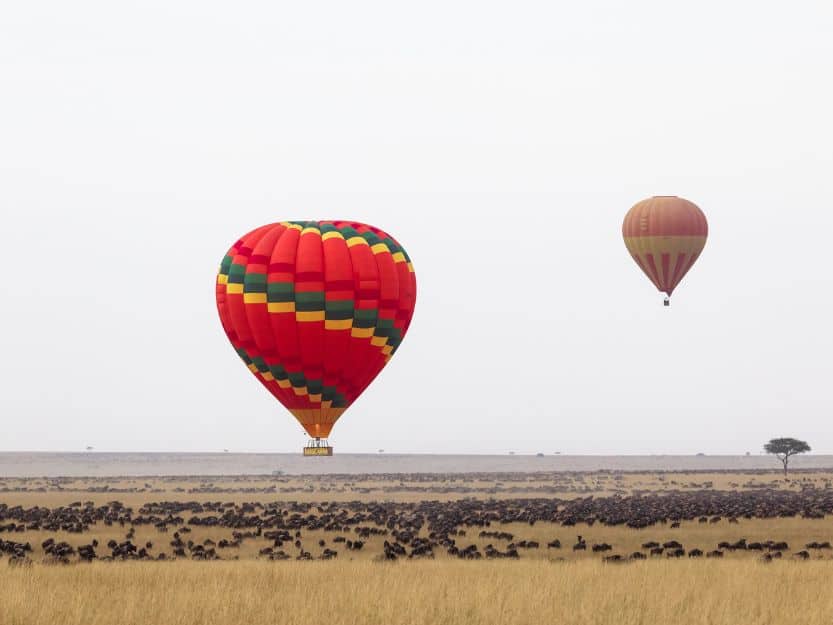 Hot Air Balloon Safari Over The Great Migration in Kenya. Hot air balloon safari over great migration in Kenya