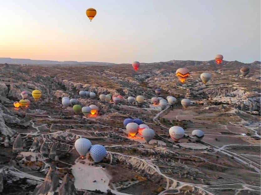Hot Air Balloons Taking Off Cappadocia Hot air balloons taking off at dawn over Cappadocia