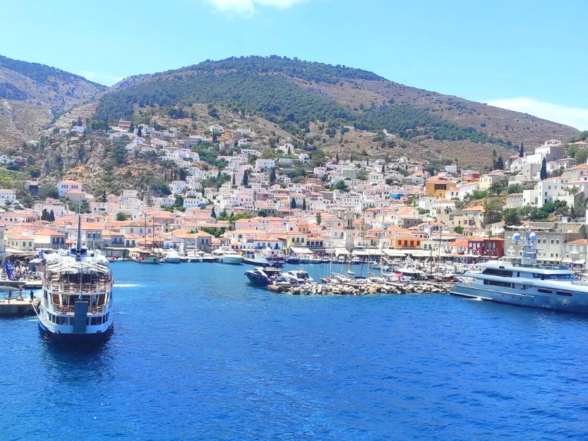 Hydra Island Day Trip from Ermioni The harbour on Hydra Island, full of boats and yachts.