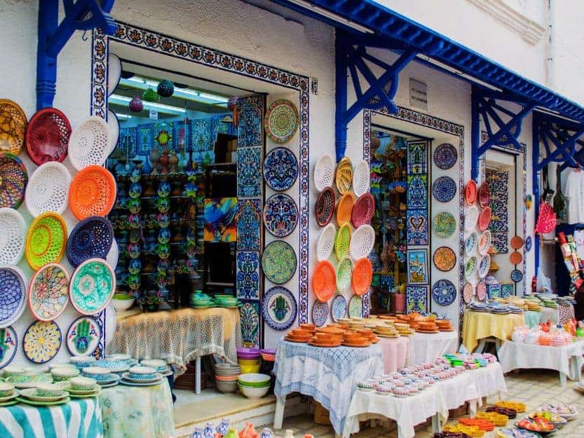 Colourful pottery in Nabeul Medina on a day trip from Hammamet