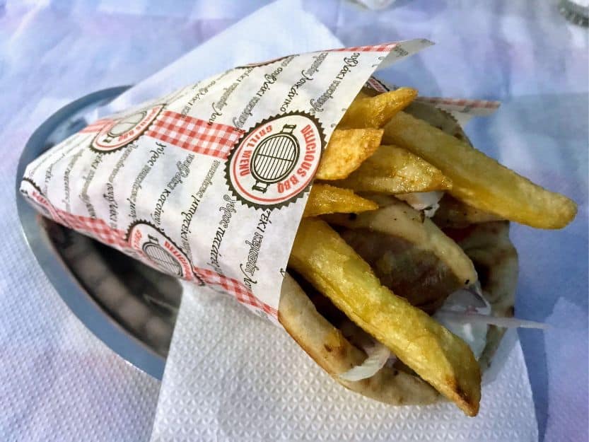Souvlaki in Ermioni Greece Pork souvlaki in pita in Ermioni, Greece