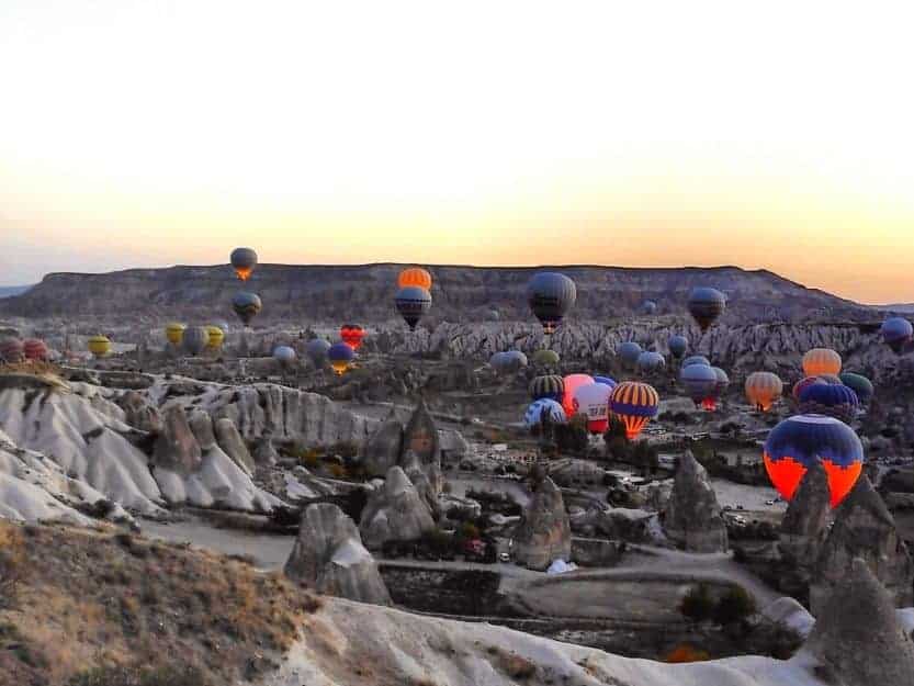 Sunrise Point - Lovers Hill in Goreme, Cappadocia View of hot air balloons at sunrise from Sunrise point/ Lovers Hill in Goreme Cappadocia