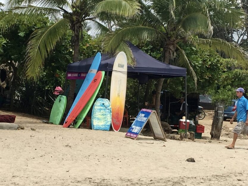 Surf boards outside the surf shop on Playa Avellanas Surf Shop on Playa Avellanas