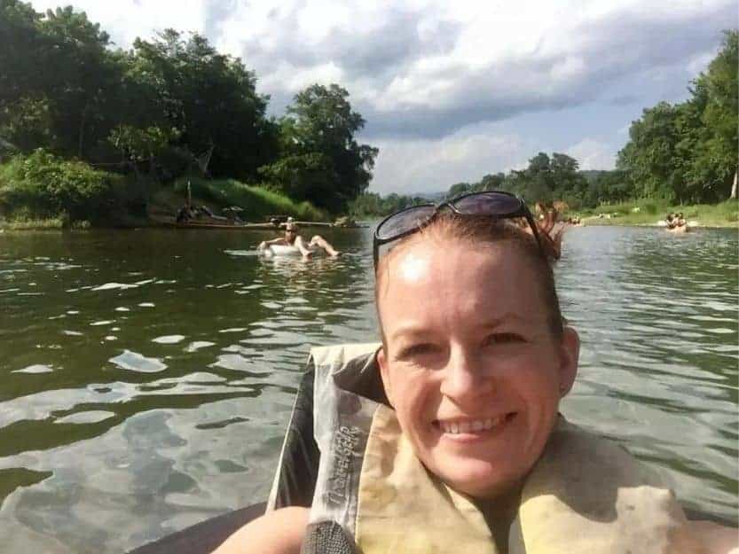 Vang Tanya in a Mouldy Life Jacket Vang Vieng Tubing in Laos Vang Vieng tubing in a mouldy life jacket in Laos