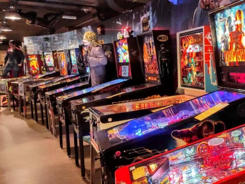 Terra Technica, Excaliber City in Czech Republic. Brightly coloured pinball machines at Terra Technica in Excaliber City in Czech Republic