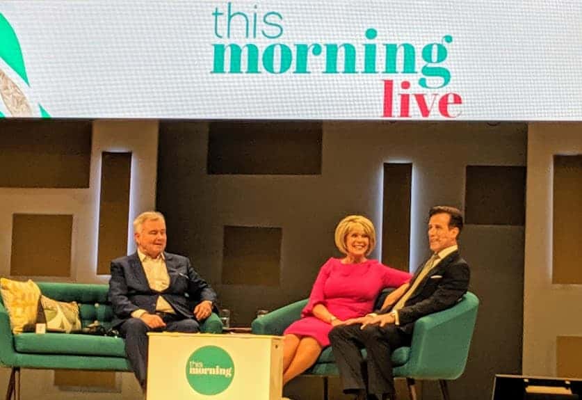 Eamonn Ruth and Anton all sitting on the sofas chatting at This Morning Live