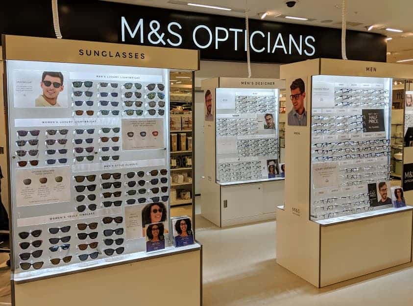 A selection of sunglasses at a Marks and Spencer Opticians store