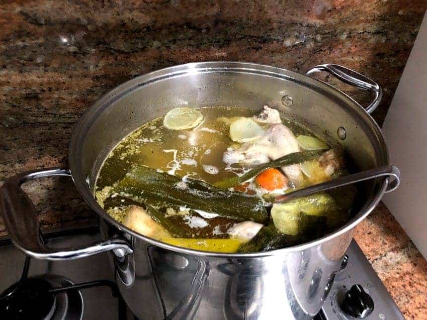 Veggies and meat cooking for the rosol broth.